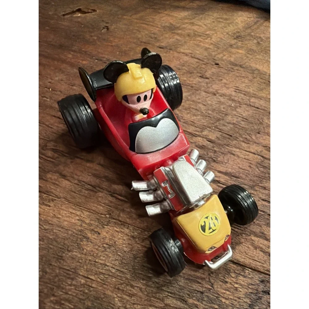 Disney Mickey Mouse 3 Inches Red & Yellow Toy Race Car 28 With Engine Detail